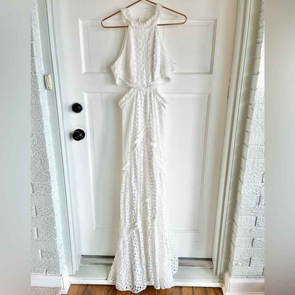 Nwt Anthropologie Lace The Label White Eyelet Cutout Maxi Halter Wedding Dress - Picture 5 of 8